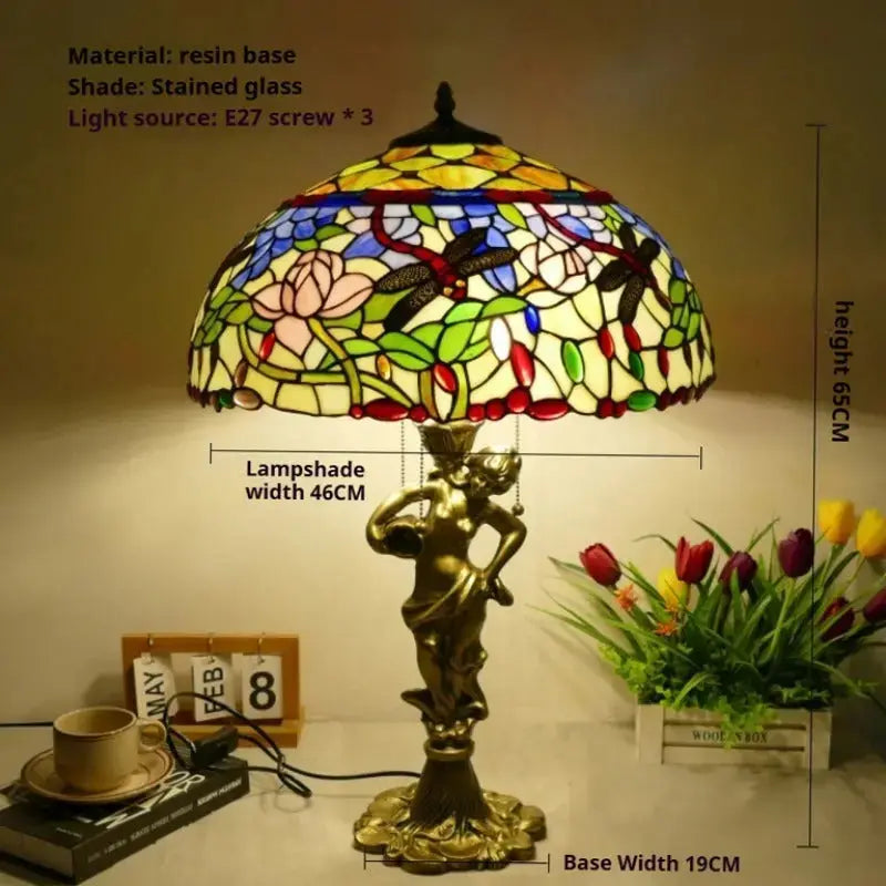 18inch 46cm Stained Glass Dragonfly Lotus Large Tiffany Style Table Lamps Classical Tiffany Lamp
