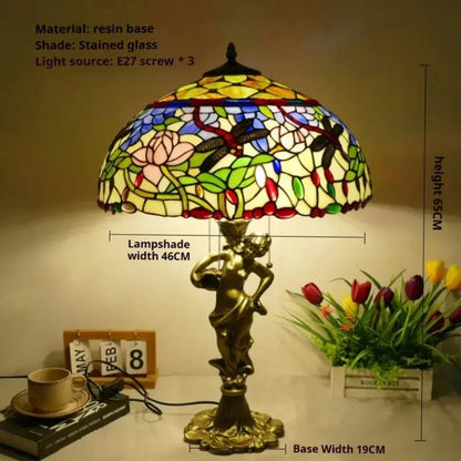 18inch 46cm Stained Glass Dragonfly Lotus Large Tiffany Style Table Lamps Classical Tiffany Lamp