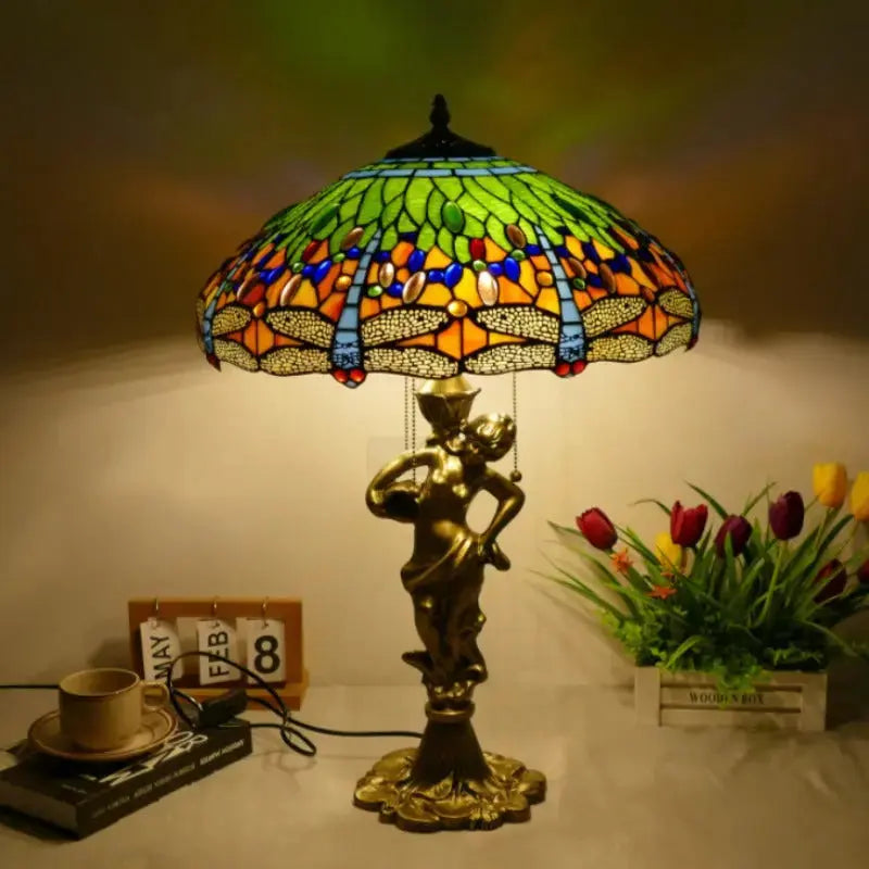 18inch 46cm Stained Glass Green Dragonfly Large Tiffany Style Table Lamps Classical Tiffany Lamp