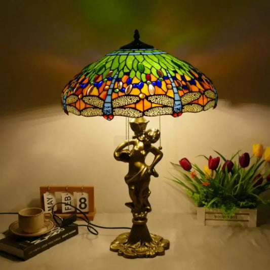 18inch 46cm Stained Glass Green Dragonfly Large Tiffany Style Table Lamps Classical Tiffany Lamp