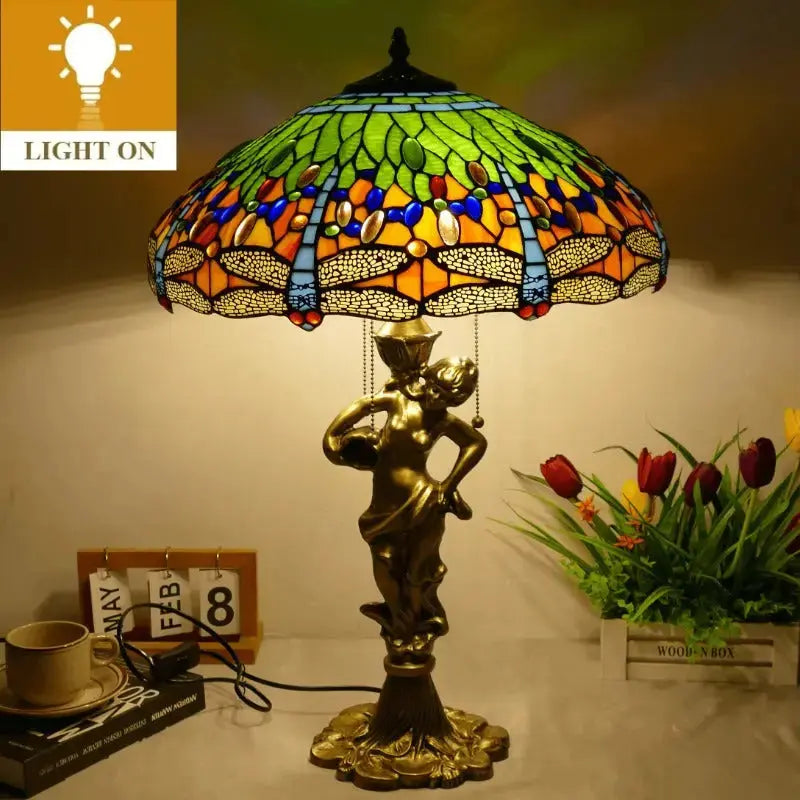 18inch 46cm Stained Glass Green Dragonfly Large Tiffany Style Table Lamps Classical Tiffany Lamp
