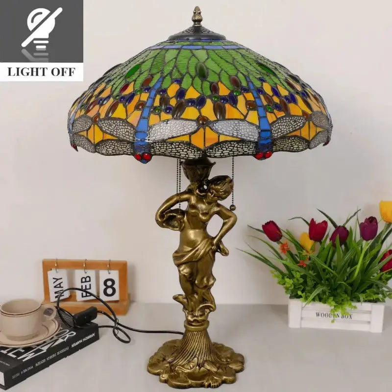 18inch 46cm Stained Glass Green Dragonfly Large Tiffany Style Table Lamps Classical Tiffany Lamp