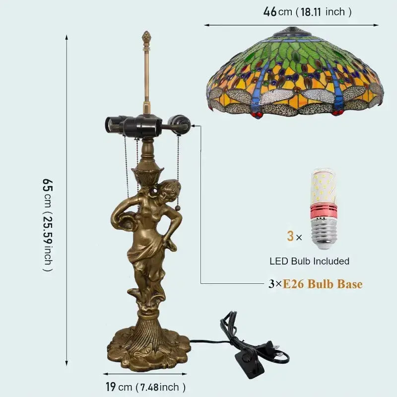 18inch 46cm Stained Glass Green Dragonfly Large Tiffany Style Table Lamps Classical Tiffany Lamp