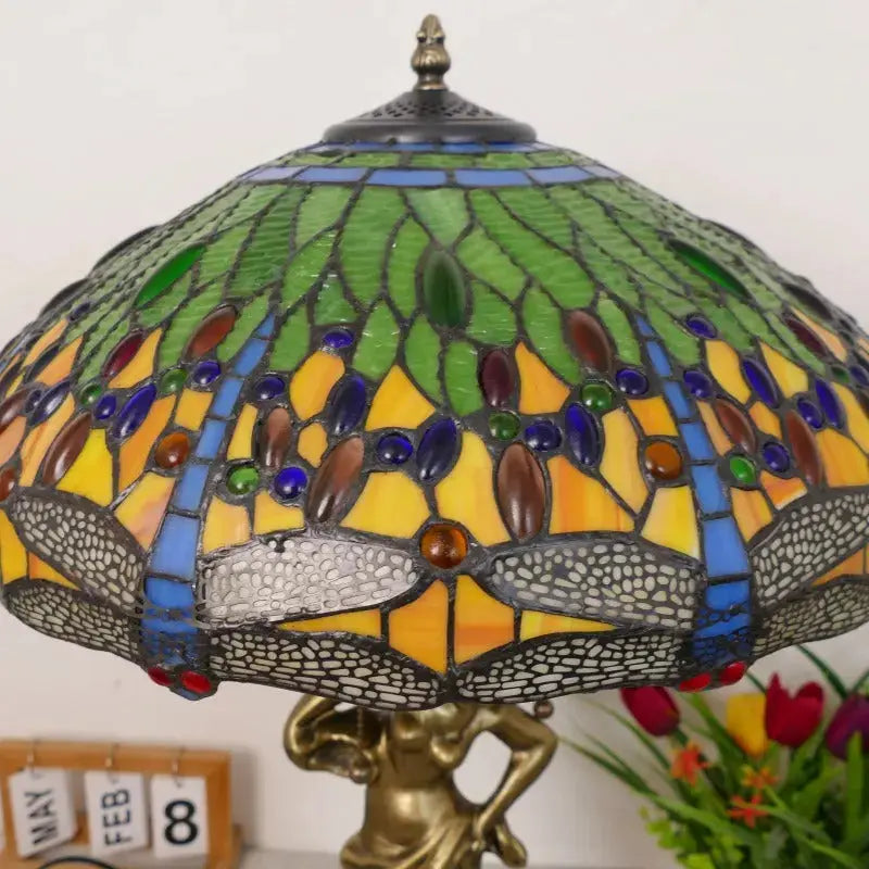 18inch 46cm Stained Glass Green Dragonfly Large Tiffany Style Table Lamps Classical Tiffany Lamp