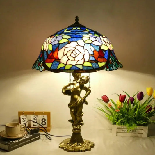 18inch 46cm Stained Glass Pink Rose Large Tiffany Style Table Lamps Classical Tiffany Lamp