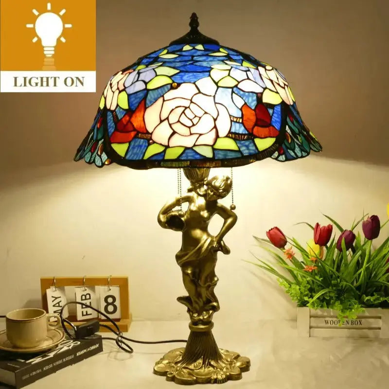 18inch 46cm Stained Glass Pink Rose Large Tiffany Style Table Lamps Classical Tiffany Lamp