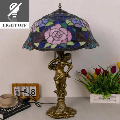 18inch 46cm Stained Glass Pink Rose Large Tiffany Style Table Lamps Classical Tiffany Lamp