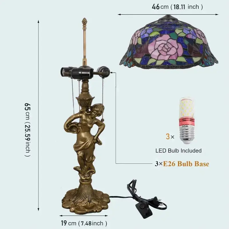 18inch 46cm Stained Glass Pink Rose Large Tiffany Style Table Lamps Classical Tiffany Lamp