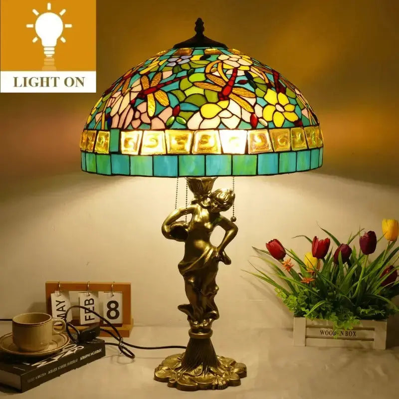 18inch Stained Glass Square Dragonfly Large Tiffany Style Table Lamps Classical Tiffany Lamp