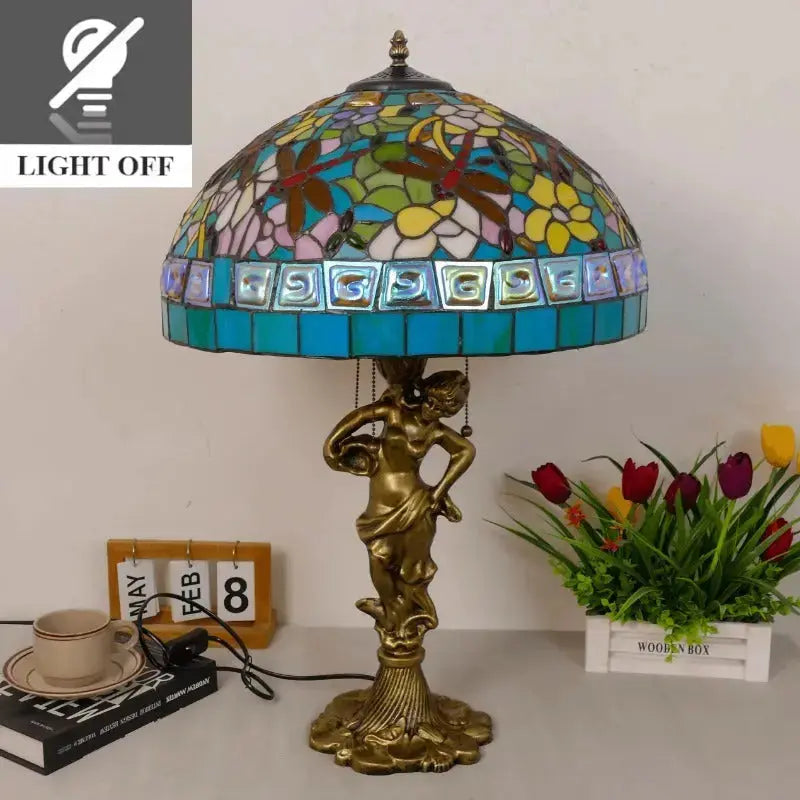 18inch Stained Glass Square Dragonfly Large Tiffany Style Table Lamps Classical Tiffany Lamp