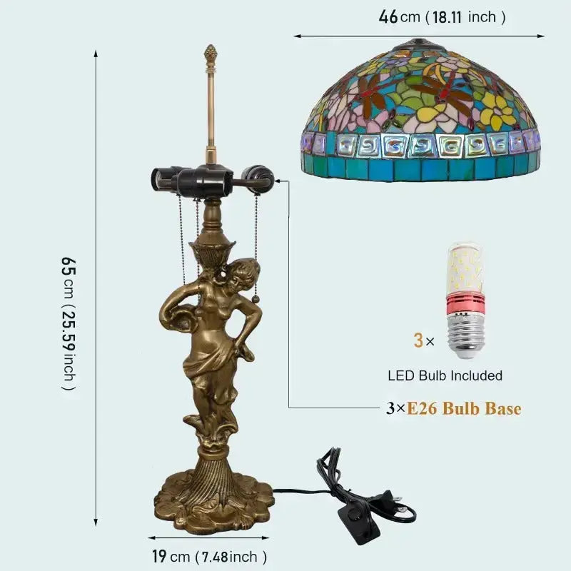 18inch Stained Glass Square Dragonfly Large Tiffany Style Table Lamps Classical Tiffany Lamp