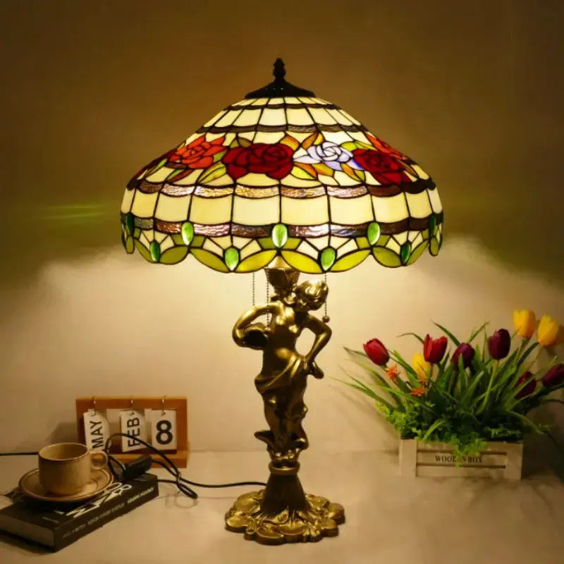 18inch 46cm Stained Glass Strip Rose Large Tiffany Style Table Lamps Classical Tiffany Lamp