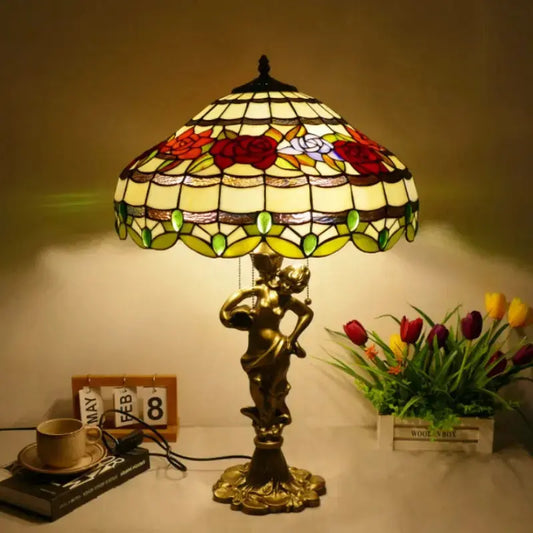 18inch 46cm Stained Glass Strip Rose Large Tiffany Style Table Lamps Classical Tiffany Lamp