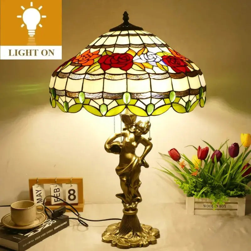 18inch 46cm Stained Glass Strip Rose Large Tiffany Style Table Lamps Classical Tiffany Lamp