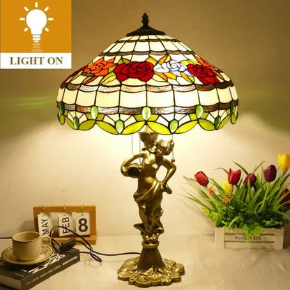 18inch 46cm Stained Glass Strip Rose Large Tiffany Style Table Lamps Classical Tiffany Lamp