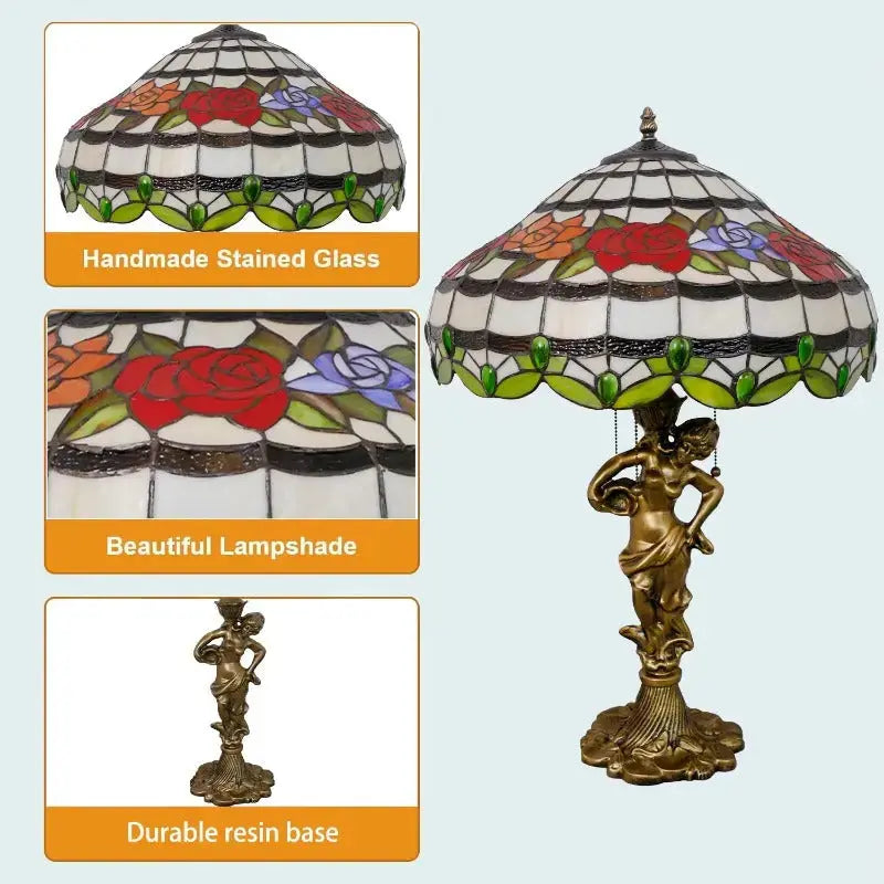 18inch 46cm Stained Glass Strip Rose Large Tiffany Style Table Lamps Classical Tiffany Lamp