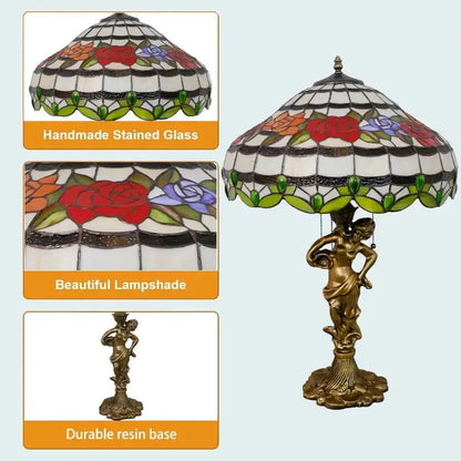 18inch 46cm Stained Glass Strip Rose Large Tiffany Style Table Lamps Classical Tiffany Lamp