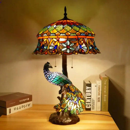 18inch Vintage Handmade Straw Hat Large Peacock Tiffany Style Lamp Classical Tiffany Lamp