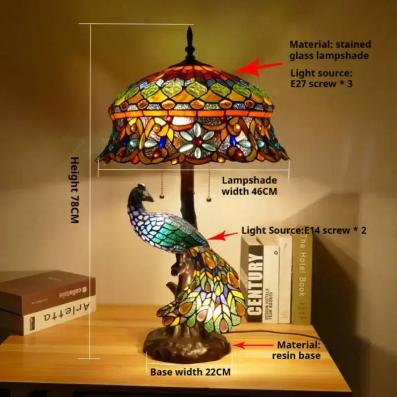 18inch Vintage Handmade Straw Hat Large Peacock Tiffany Style Lamp Classical Tiffany Lamp