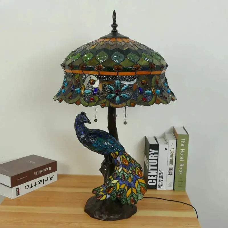 18inch Vintage Handmade Straw Hat Large Peacock Tiffany Style Lamp Classical Tiffany Lamp
