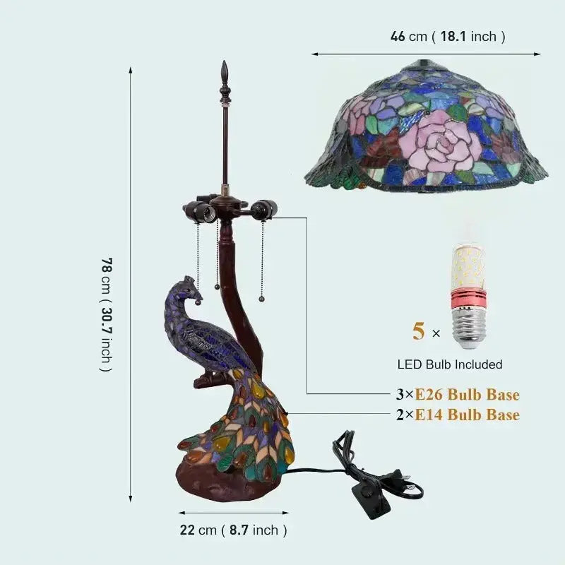 18inch Vintage Handmade Straw Hat Large Peacock Tiffany Style Lamp Classical Tiffany Lamp