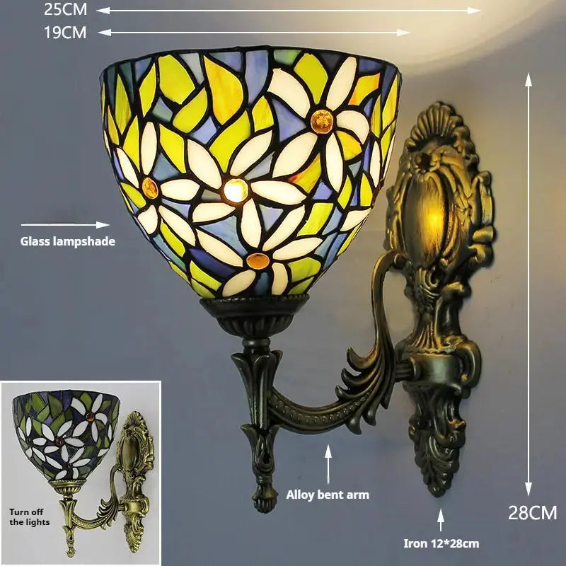 19cm Small Sconce Stained Glass White Flower Tiffany Wall Lamps for Bedroom Classical Tiffany Lamp