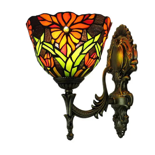 19cm Tiffany Outdoor Wall Lights Stained Glass Red Flower Lampshade Wall Sconce Classical Tiffany Lamp