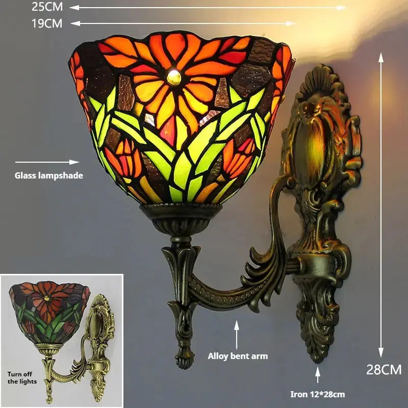 19cm Tiffany Outdoor Wall Lights Stained Glass Red Flower Lampshade Wall Sconce Classical Tiffany Lamp