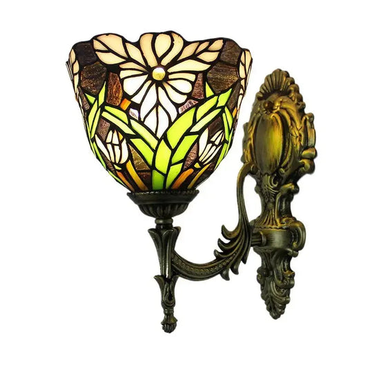 19cm Tiffany Wall Lights Art Deco Style Stained Glass White Flower Lampshade Wall Sconce Classical Tiffany Lamp