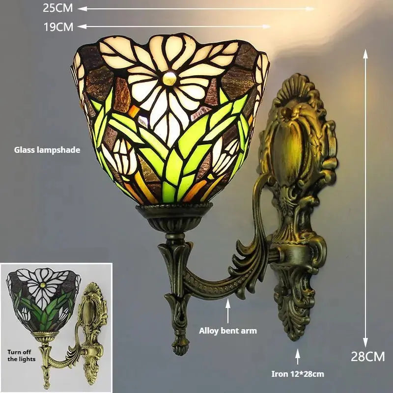 19cm Tiffany Wall Lights Art Deco Style Stained Glass White Flower Lampshade Wall Sconce Classical Tiffany Lamp