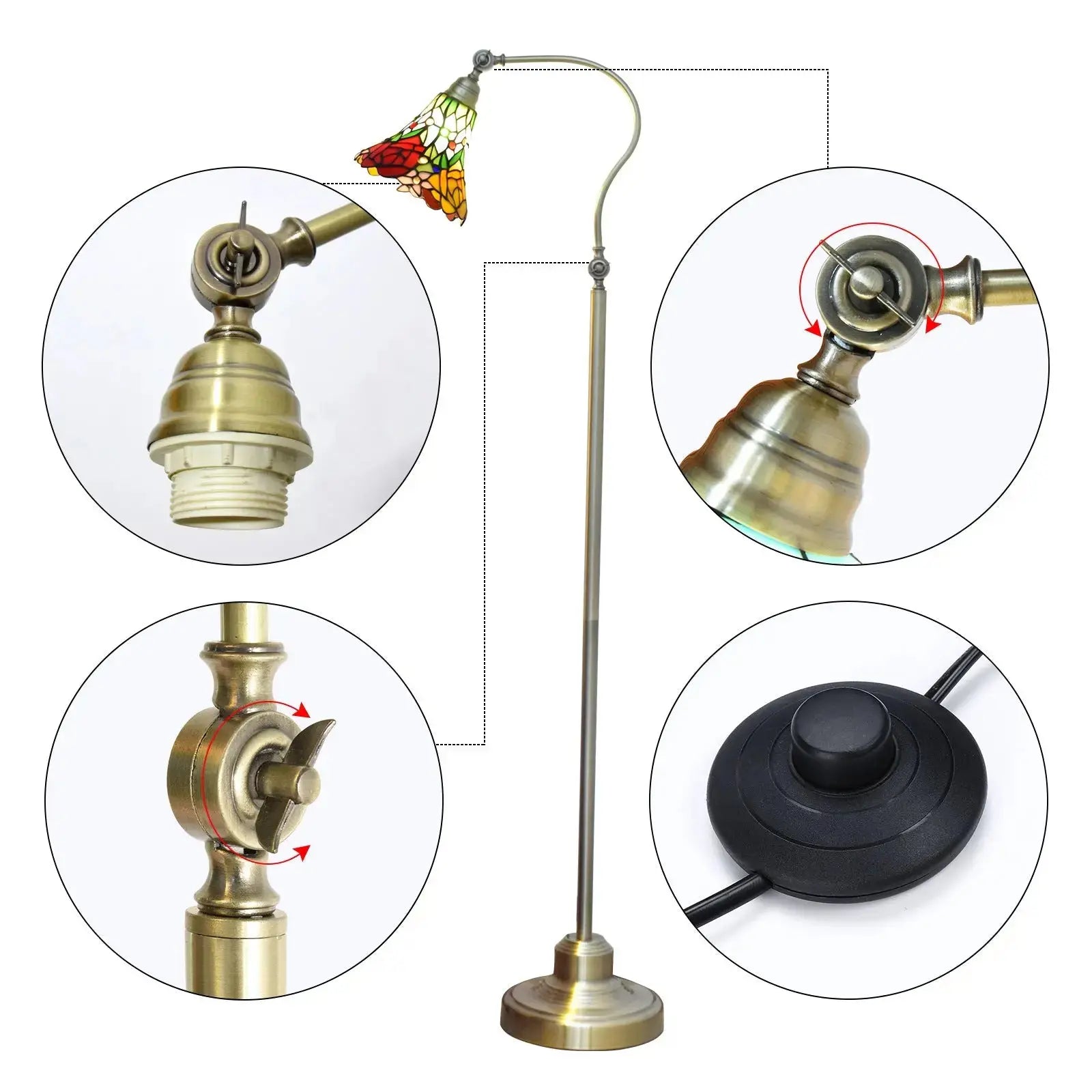 20cm Tiffany Standard Light Pastoral Rose Flower Lampshade Vintage Colored Glass Floor Lamp Classical Tiffany Lamp