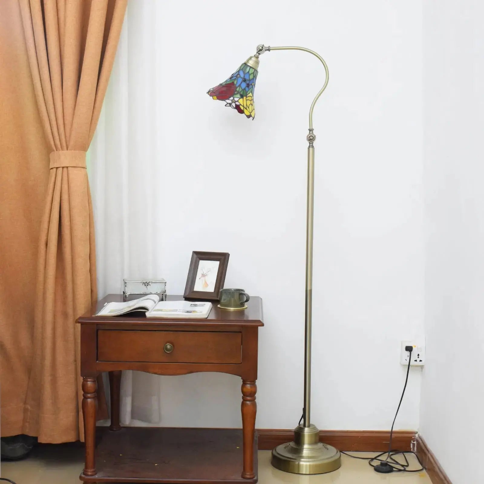 20cm Tiffany Standard Light Pastoral Rose Flower Lampshade Vintage Colored Glass Floor Lamp Classical Tiffany Lamp