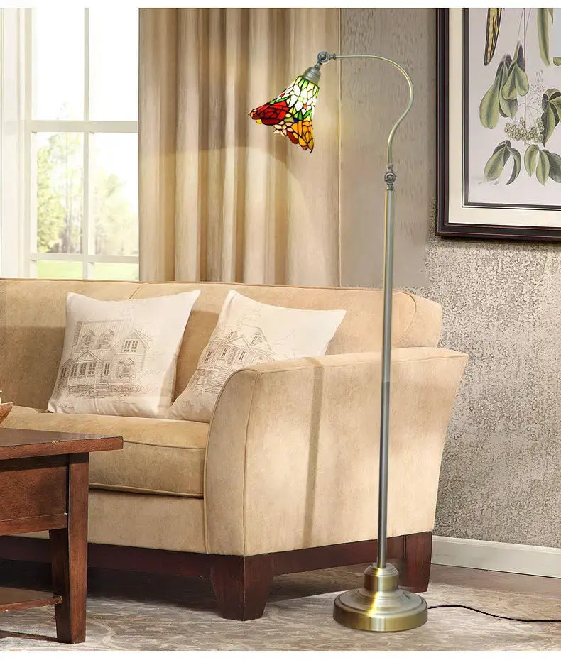 20cm Tiffany Standard Light Pastoral Rose Flower Lampshade Vintage Colored Glass Floor Lamp Classical Tiffany Lamp