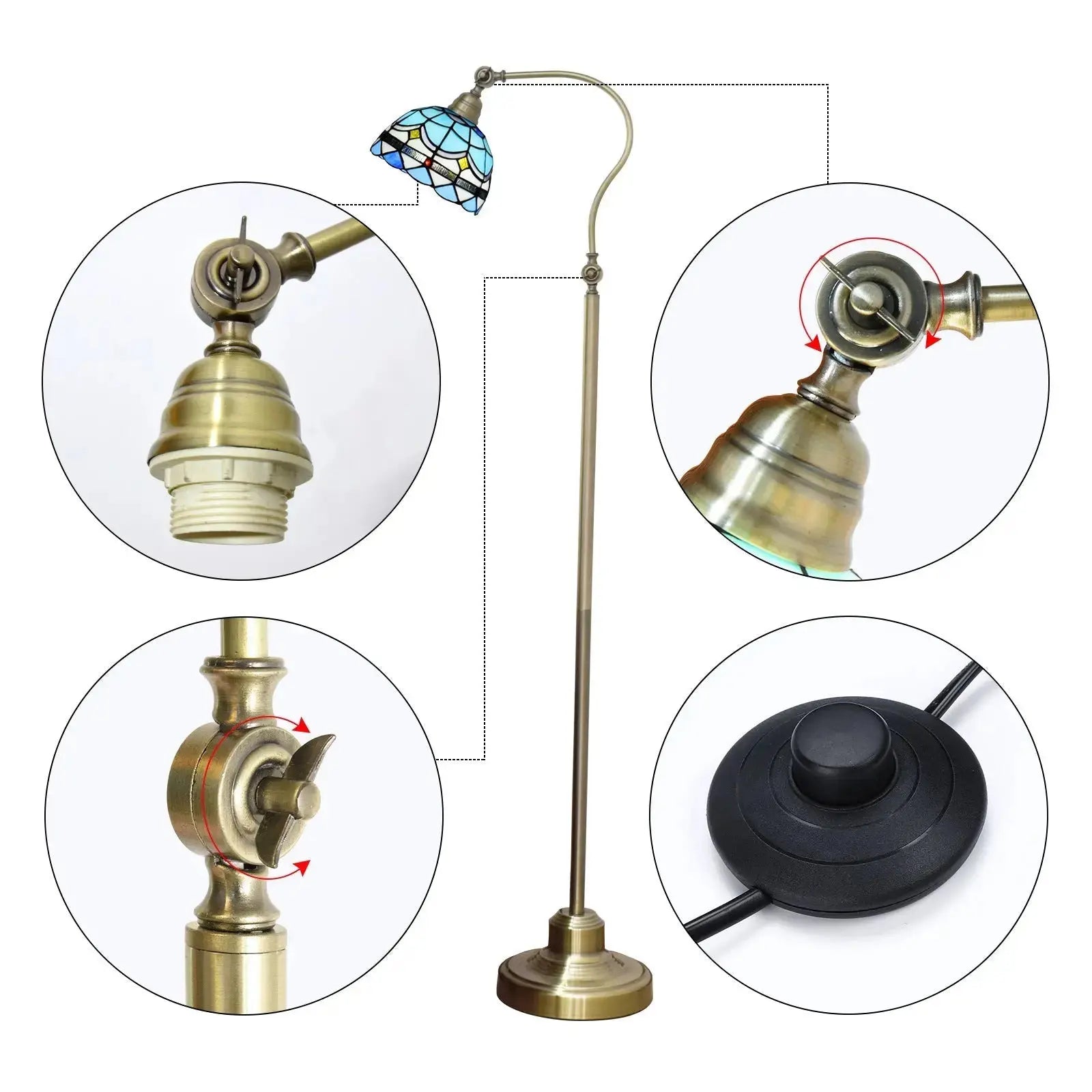 20cm Vintage Lampshade Blue Stained Glass Floor Lamp Tiffany Standing Light Classical Tiffany Lamp