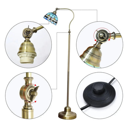 20cm Vintage Lampshade Blue Stained Glass Floor Lamp Tiffany Standing Light Classical Tiffany Lamp