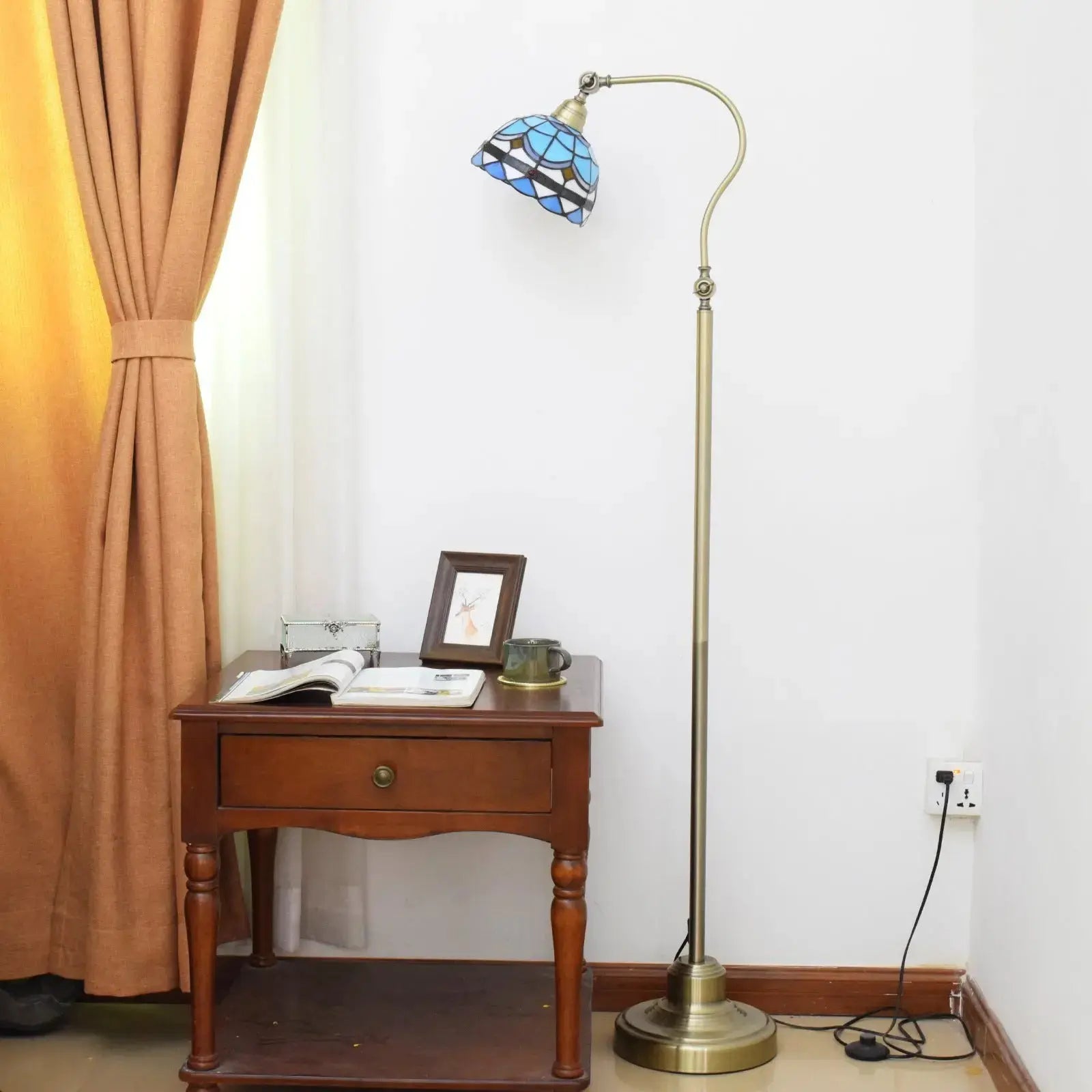 20cm Vintage Lampshade Blue Stained Glass Floor Lamp Tiffany Standing Light Classical Tiffany Lamp