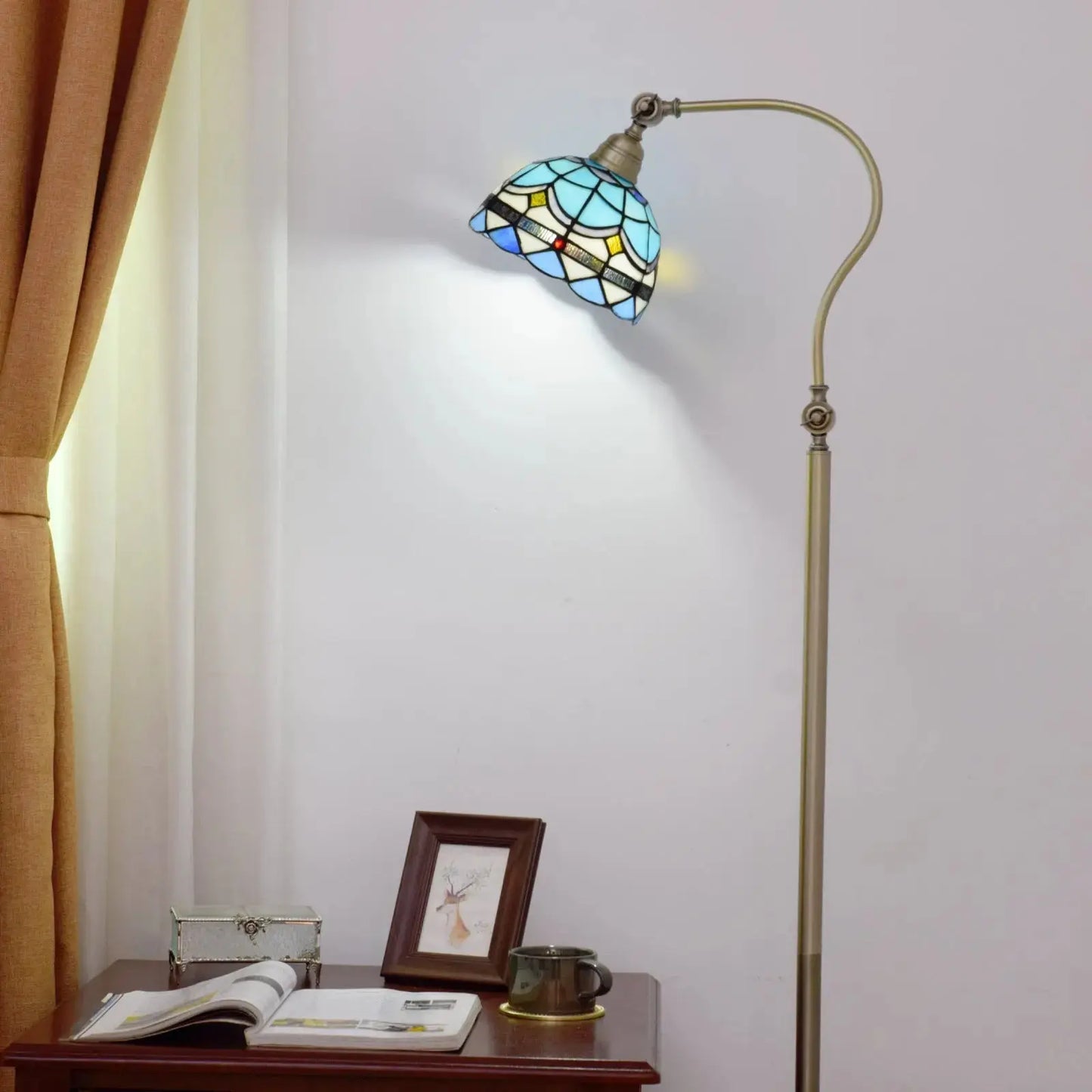 20cm Vintage Lampshade Blue Stained Glass Floor Lamp Tiffany Standing Light Classical Tiffany Lamp