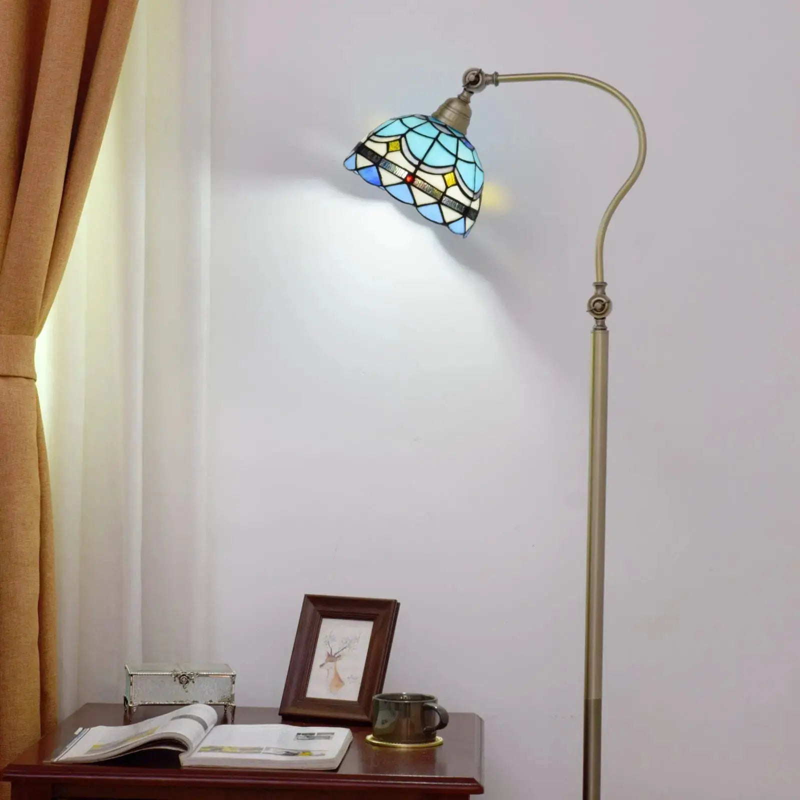 20cm Vintage Lampshade Blue Stained Glass Floor Lamp Tiffany Standing Light Classical Tiffany Lamp