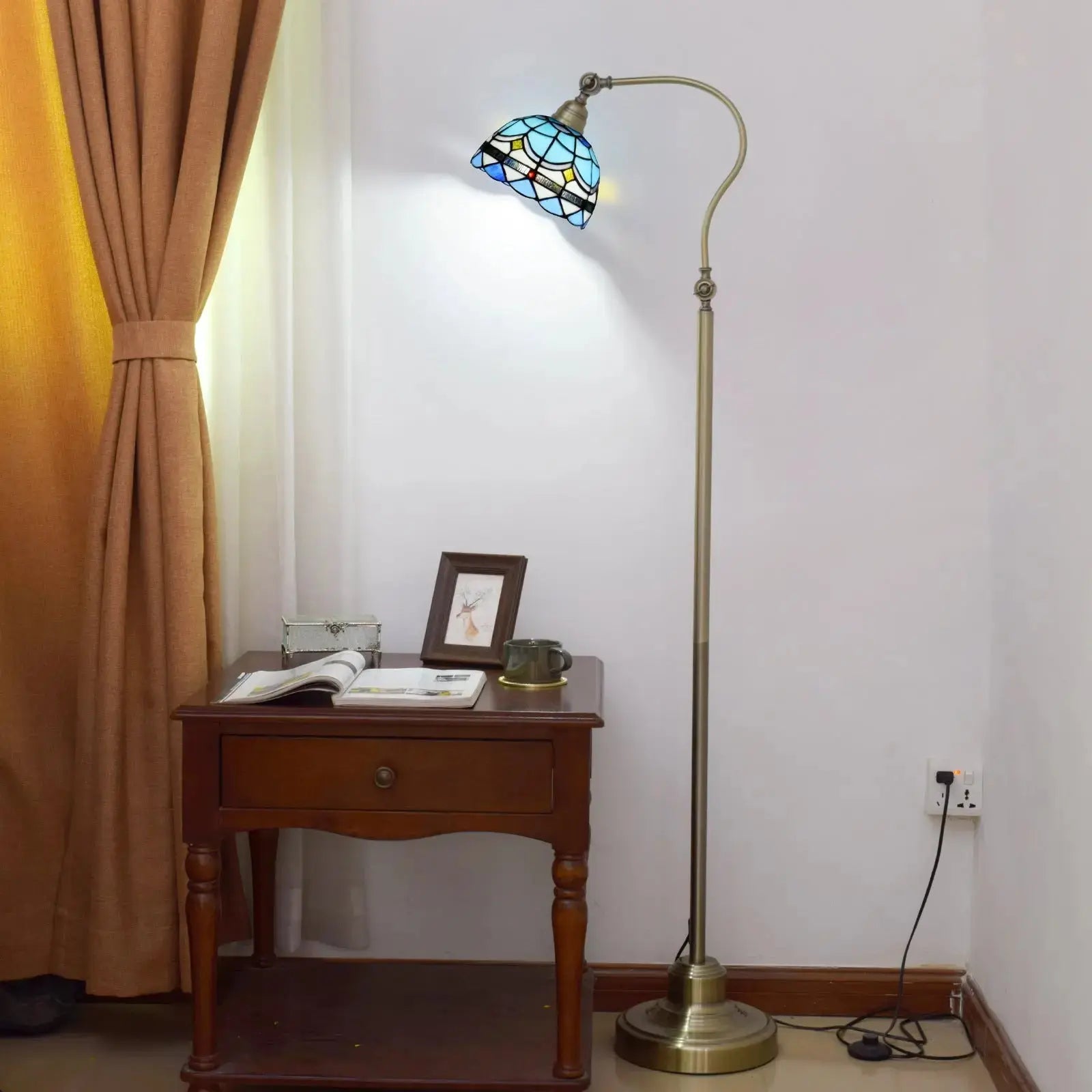 20cm Vintage Lampshade Blue Stained Glass Floor Lamp Tiffany Standing Light Classical Tiffany Lamp