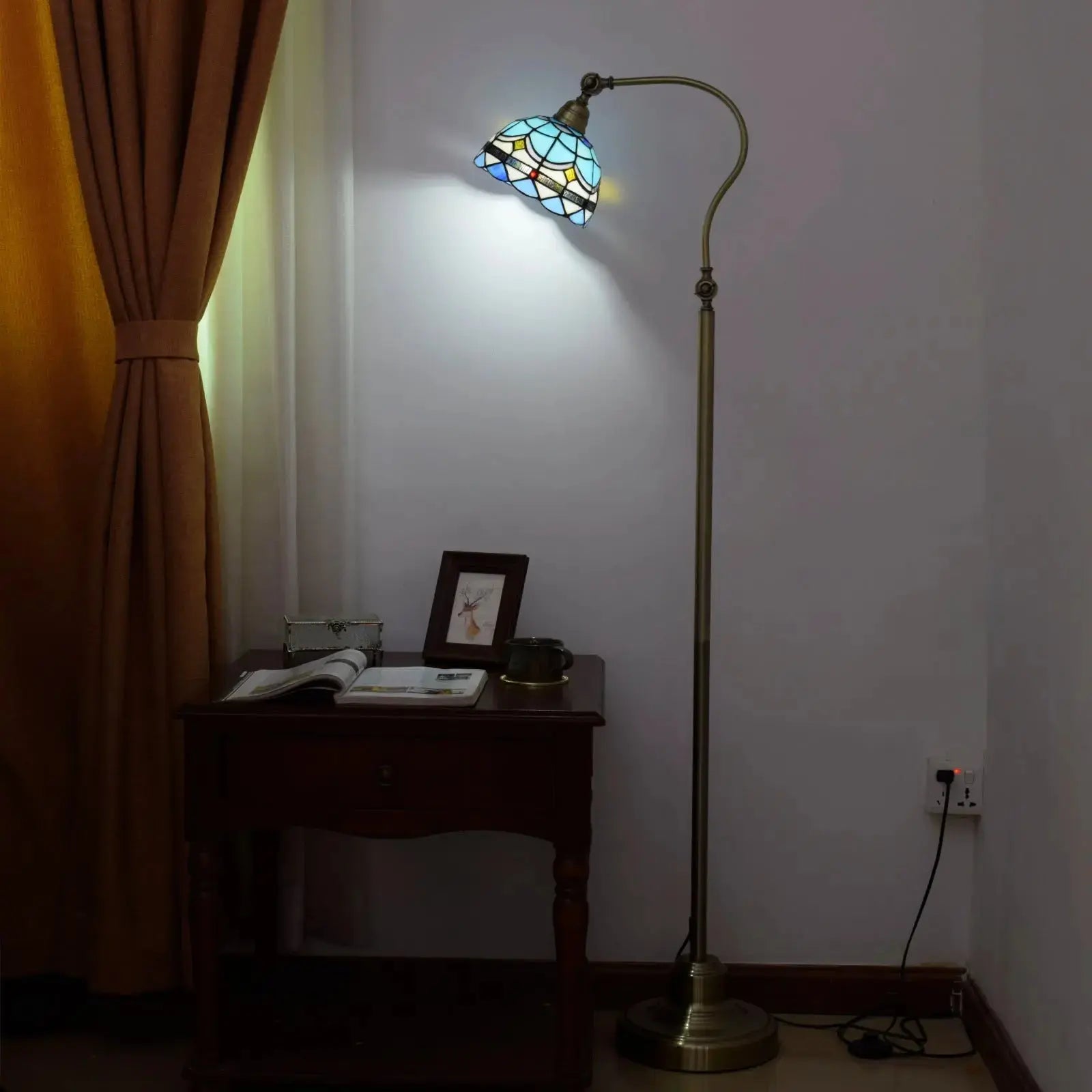 20cm Vintage Lampshade Blue Stained Glass Floor Lamp Tiffany Standing Light Classical Tiffany Lamp