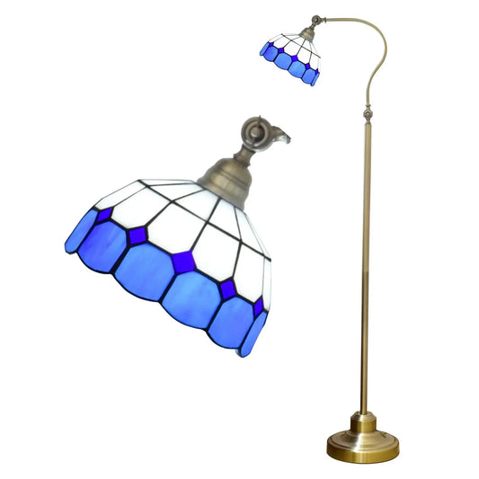 20cm Vintage Stained Glass White Grid Lampshade Blue Tiffany Floor Lamp Classical Tiffany Lamp