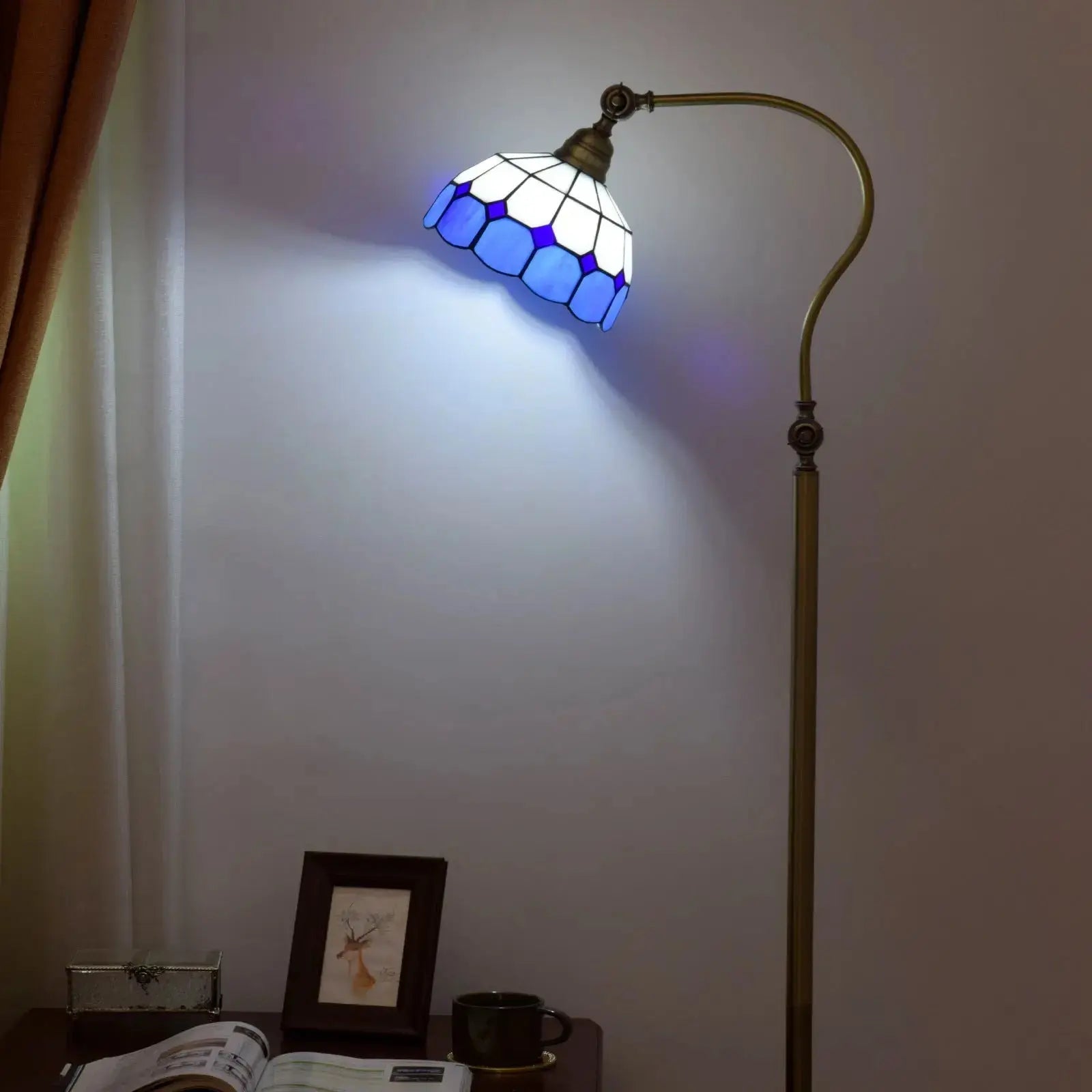 20cm Vintage Stained Glass White Grid Lampshade Blue Tiffany Floor Lamp Classical Tiffany Lamp