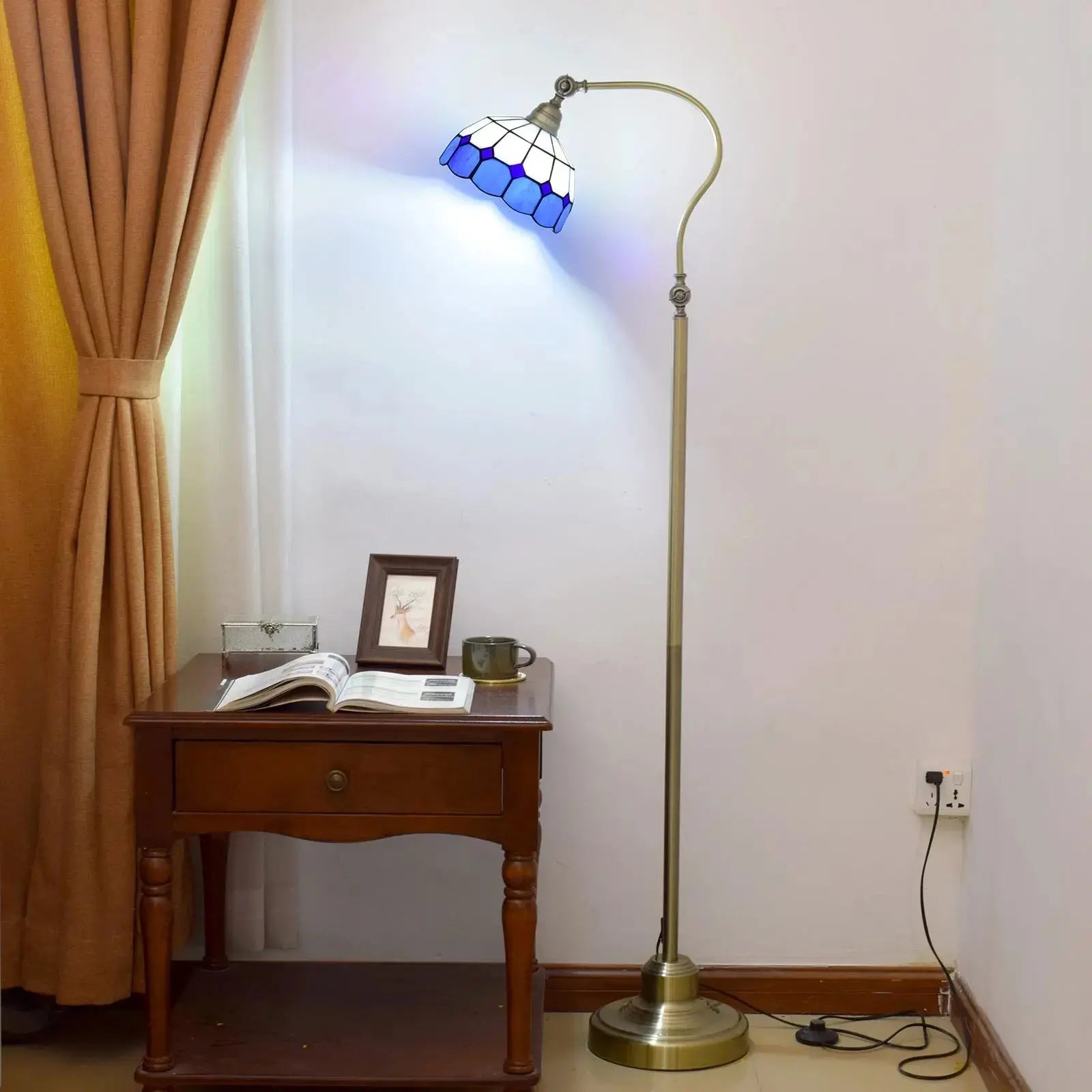 20cm Vintage Stained Glass White Grid Lampshade Blue Tiffany Floor Lamp Classical Tiffany Lamp