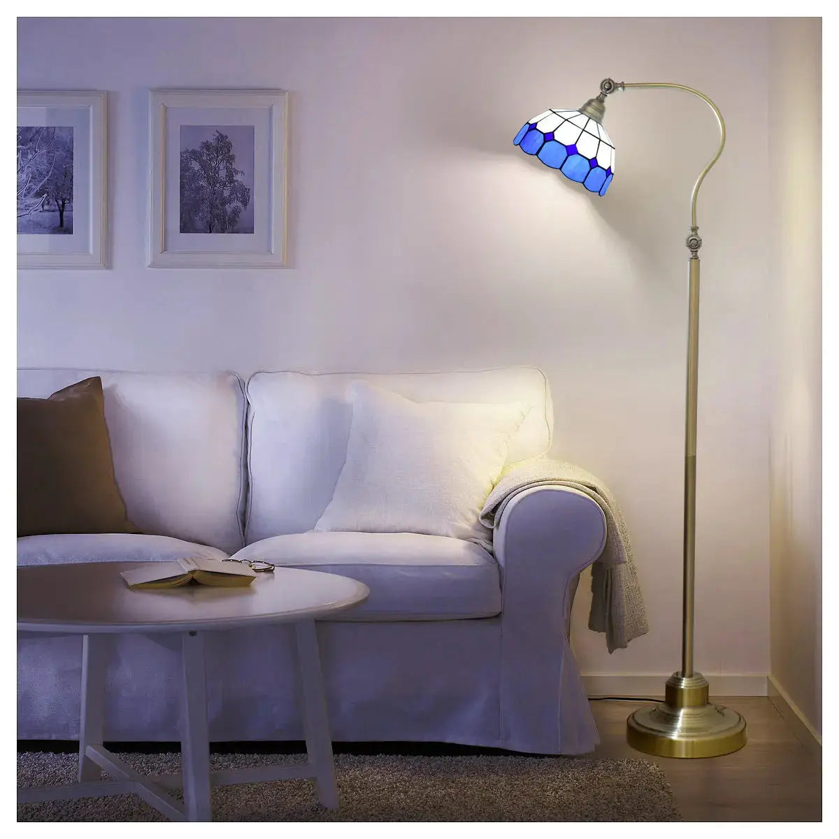 20cm Vintage Stained Glass White Grid Lampshade Blue Tiffany Floor Lamp Classical Tiffany Lamp