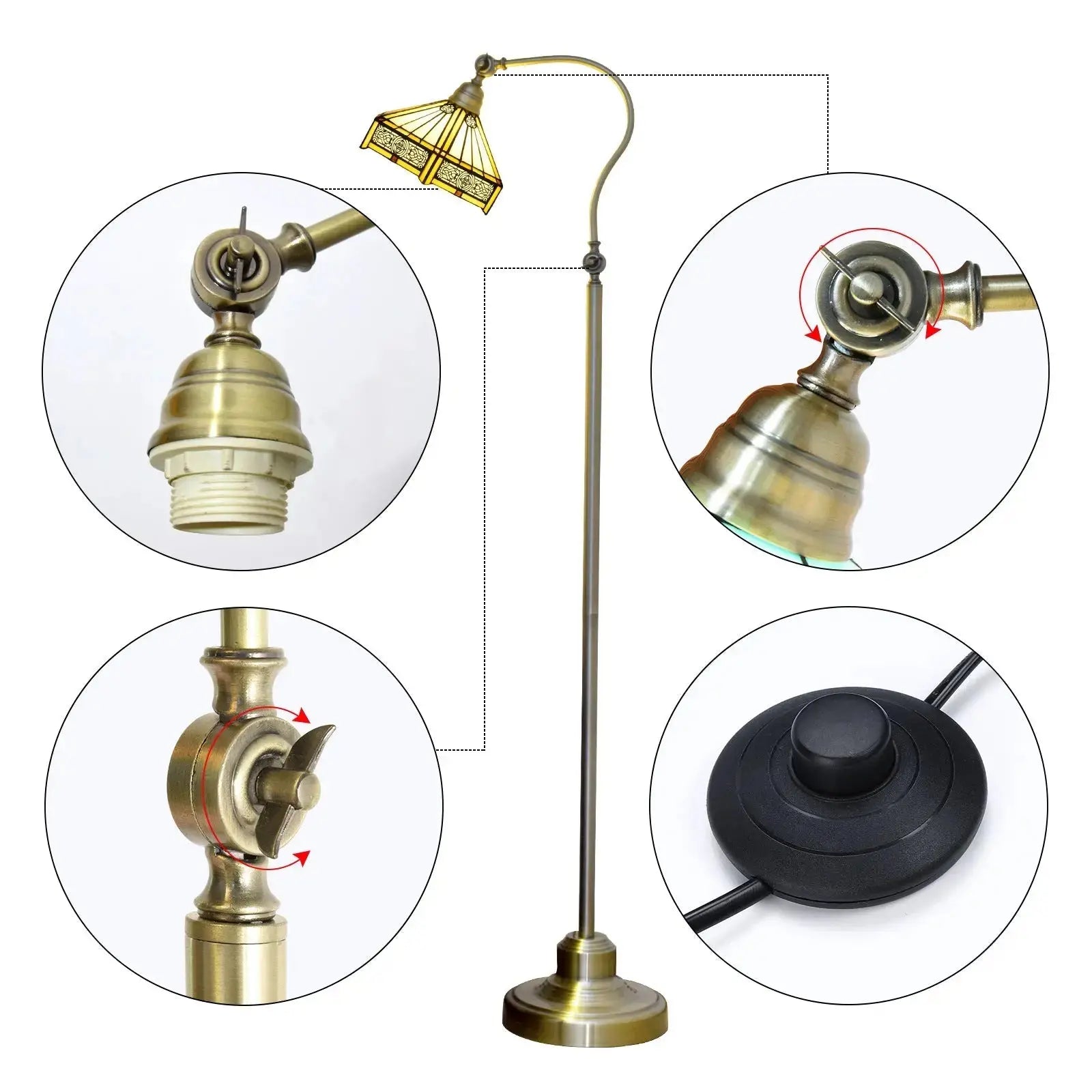 20cm Vintage Stained Glass Floor Lamp Warm Color Lampshade Tiffany Standing Light Classical Tiffany Lamp