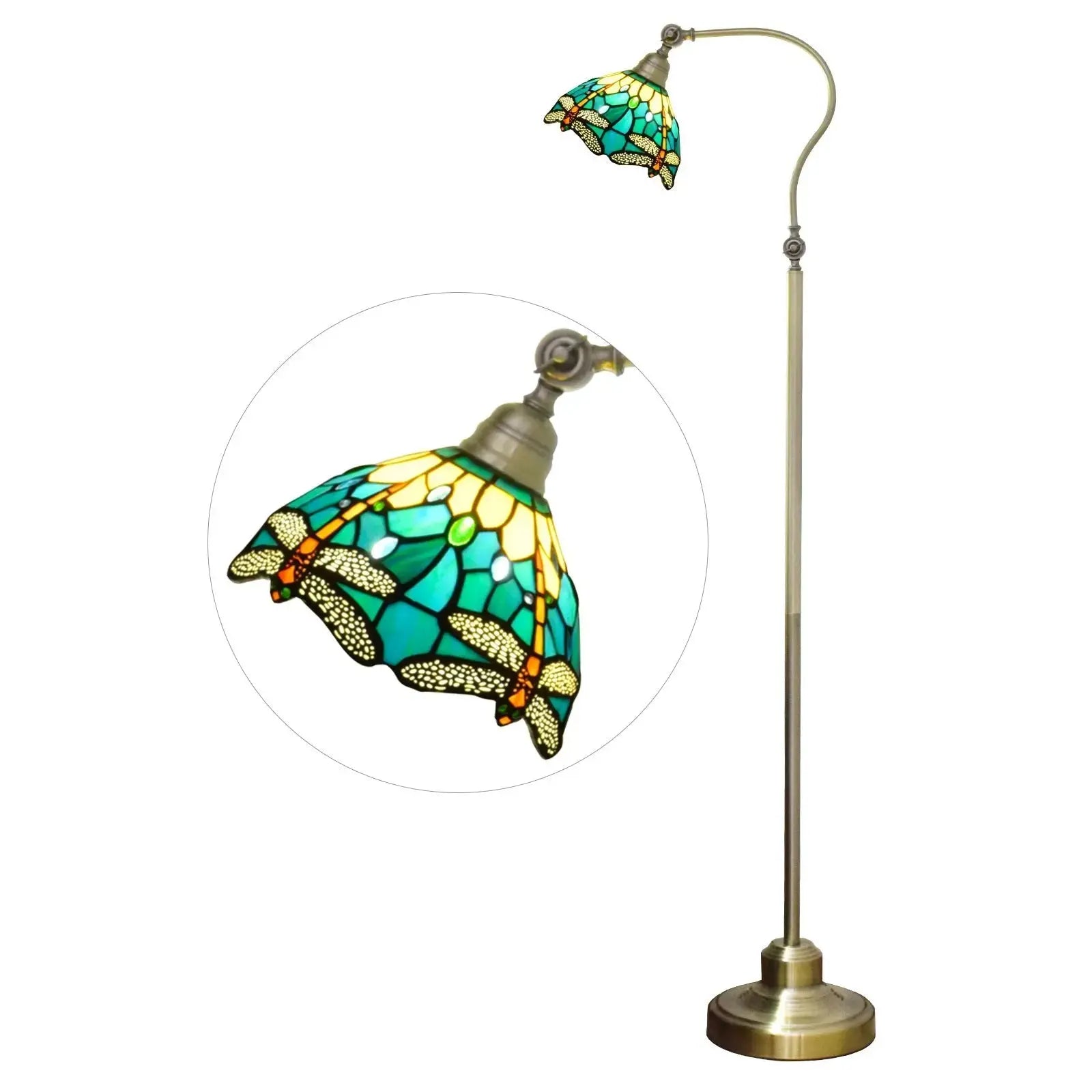 20cm Vintage Stained Glass Green Lampshade Tiffany Dragonfly Floor Lamp Classical Tiffany Lamp