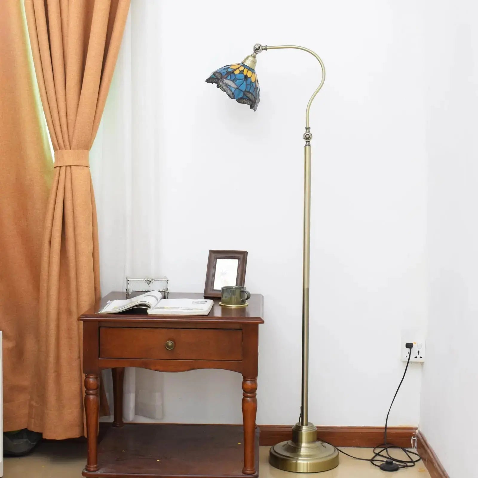 20cm Vintage Stained Glass Green Lampshade Tiffany Dragonfly Floor Lamp Classical Tiffany Lamp