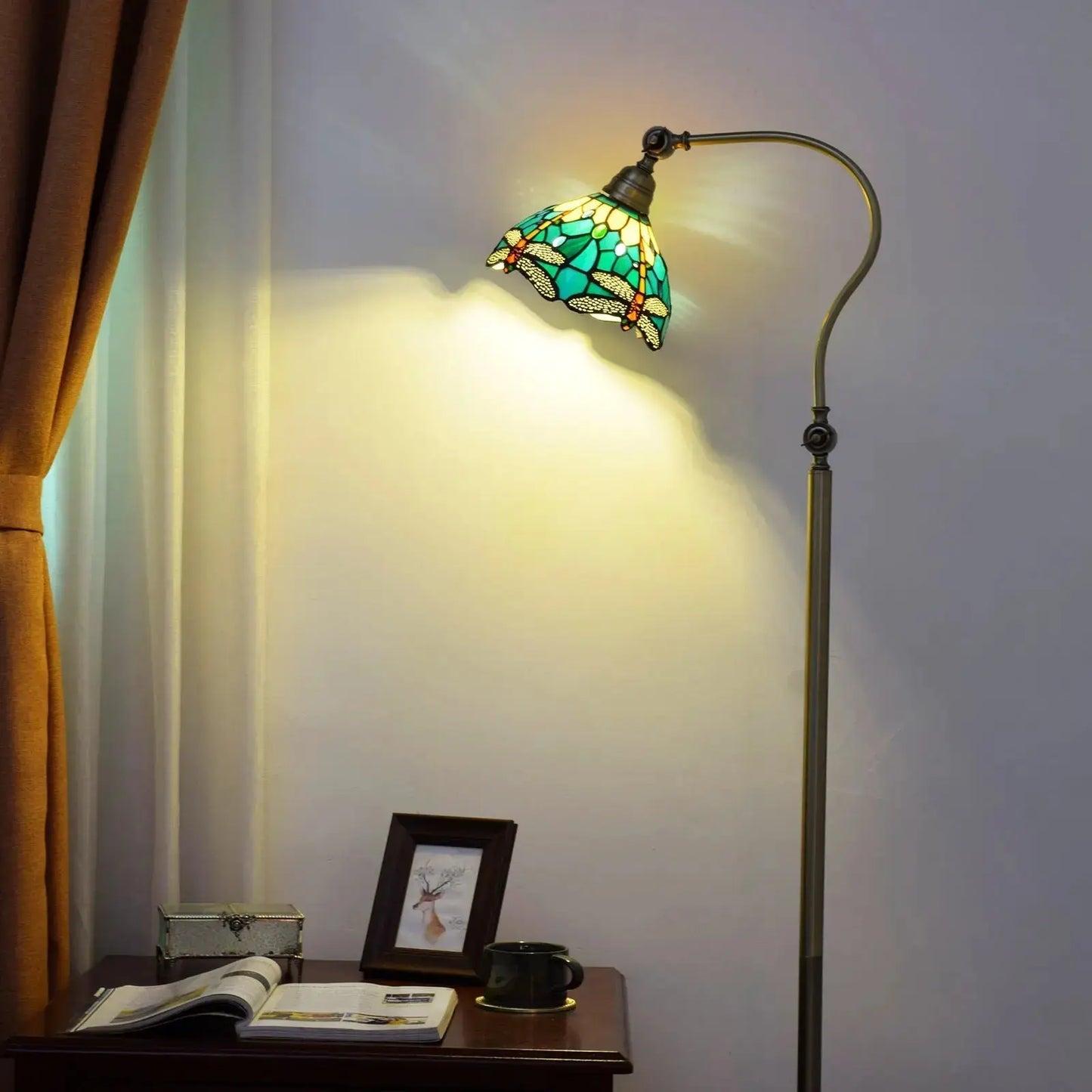 20cm Vintage Stained Glass Green Lampshade Tiffany Dragonfly Floor Lamp Classical Tiffany Lamp