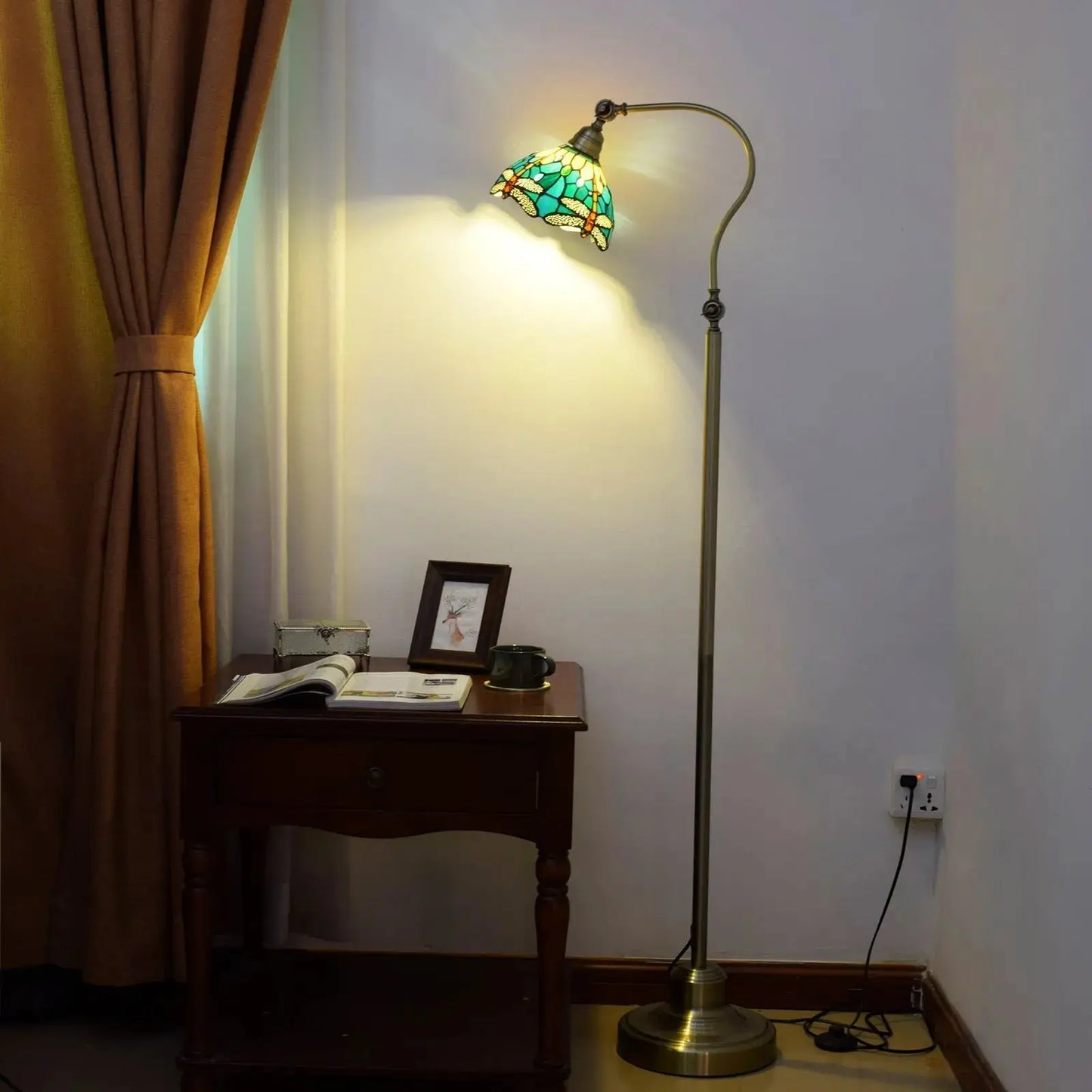 20cm Vintage Stained Glass Green Lampshade Tiffany Dragonfly Floor Lamp Classical Tiffany Lamp