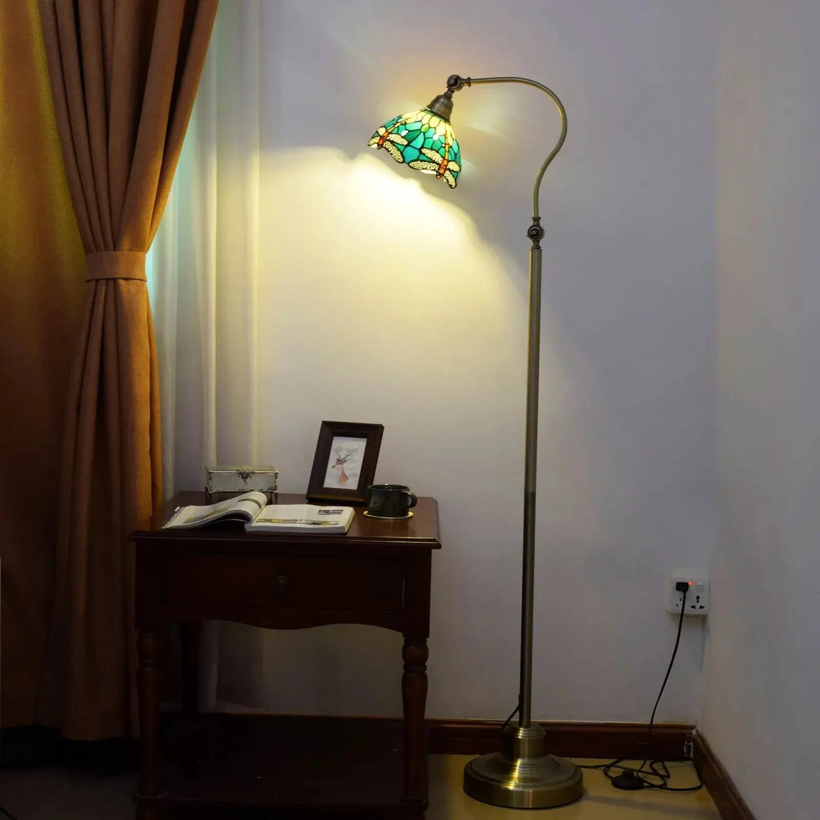 20cm Vintage Stained Glass Green Lampshade Tiffany Dragonfly Floor Lamp Classical Tiffany Lamp